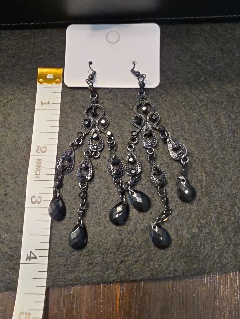 Black Chandelier Drop Earrings - Elegant Women's Jewelry
